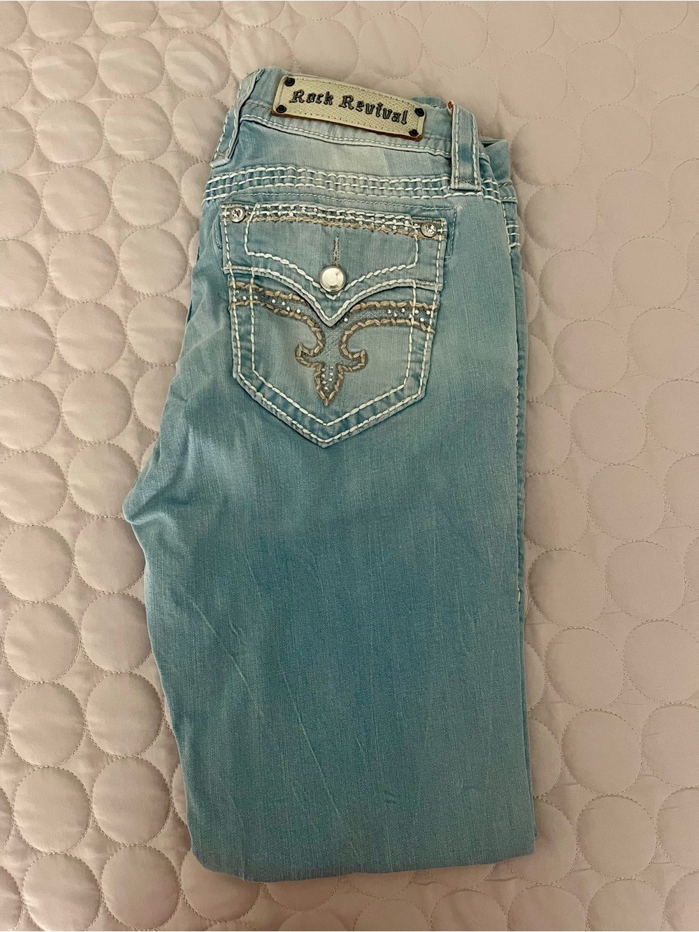 Rock Revival Light Blue Skinny Jeans with Embroidered Pocket